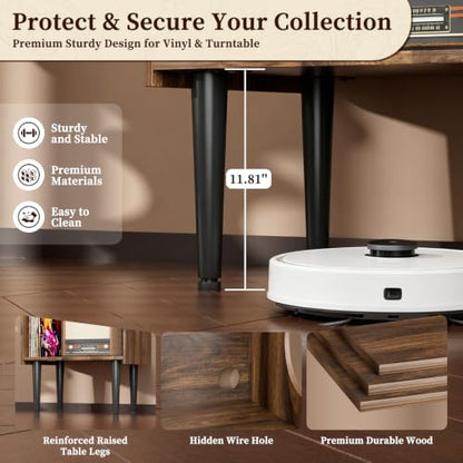 Record Player Stand with Storage, Tall Vinyl Record Storage Cabinet, view 6