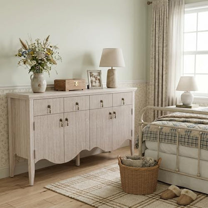 57" Fluted Sideboard Buffet with Storage, 4 Doors & 3 Drawers, Oak, view 6