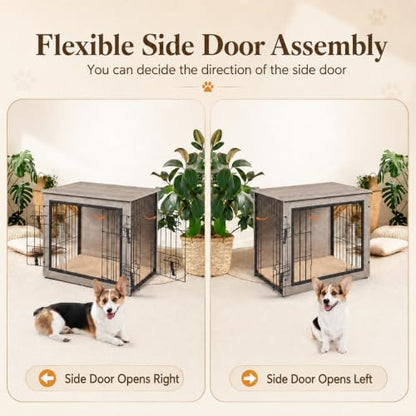 27.5in Wooden Dog Crate Furniture w/Cushion for Small Dogs, Gray, view 5