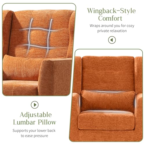 Accent Arm Chairs for Living Room, Chenille Upholstered Mordern Armchair, Comfy Soft Padded Lounge Chair in Small Spaces, Bedroom, Pillow, Solid Wood Leg, Orange