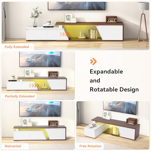 Extendable TV Stand, LED Entertainment Center, 63" - 90.6" | Wooden TV Media Console, Modern, 2 Drawers, Cabinet, Up to 90 Inch TV, Easy to Assemble, Living Room Bedroom, White & Walnut