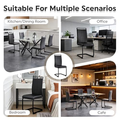 Modern Dining Set of 4, Side Chairs With Black Frame, Faux Leather Padded Seat High Back for Kitchen, Dining Room, Living Room - Black