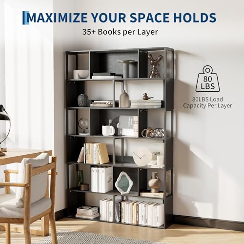 6-Tier Bookshelf, Tall Geometric Bookcase, view 7