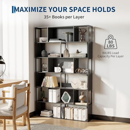 6-Tier Bookshelf, Tall Geometric Bookcase, view 7