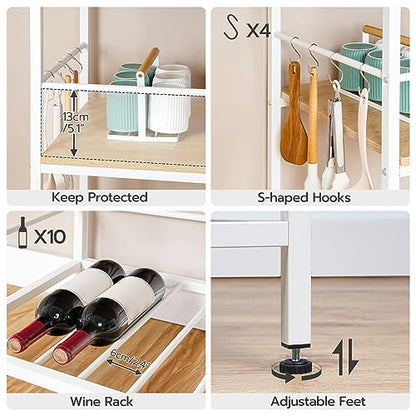 Kitchen Island with Storage, Kitchen Island Table with Power Outlet, 3 Tier Coffee Station and Microwave Stand, for Home, Kitchen and Dining Room, Natural and White WN021ZD01
