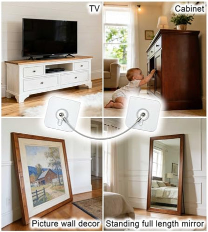 10 Pack, 8 inches Furniture Anchors Kit for Baby Proofing, Adhesive TV Safety Straps Use to Prevent Falling and Anti Tip, No Drill Dresser Or Cabinet to Wall Anchors ()