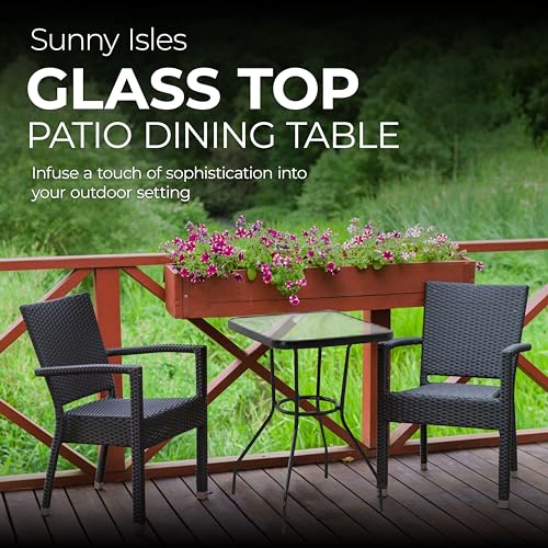 Sunny Isles 24 Inch Outdoor Patio Bistro Dining Table Backyard Squared Furniture with Tempered Glass Tabletop, Black
