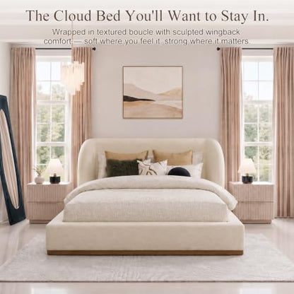Queen Upholstered Cloud Bed Frame with Sculpted Wingback Headboard, view 4