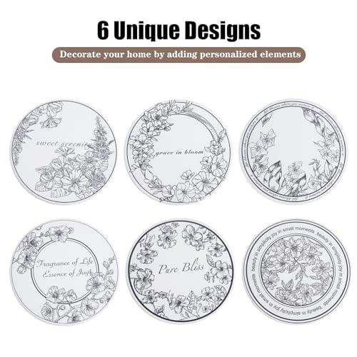 6Pcs Ceramic Coasters Set with Holder - 6 Unique Designs Absorbent Drink Mats for Coffee Table, Modern Home Decor Coasters with Cork Base Suitable for All Cups, Ideal Housewarming Gift 4 Inch