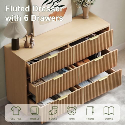 Fluted 6 Drawer Dresser for Bedroom, view 5
