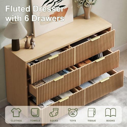 Fluted 6 Drawer Dresser for Bedroom, view 5