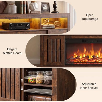 Farmhouse TV Stand with 36" Fireplace, Walnut, view 6