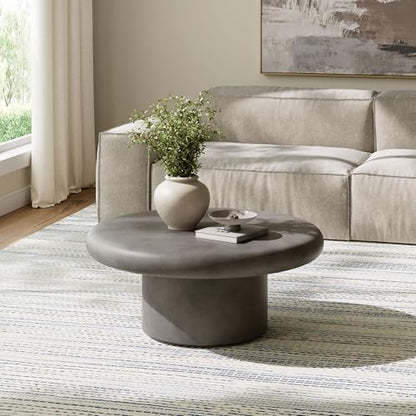 Argos Round Concrete Coffee Table in Gray - Cement Low Coffee Table for Sitting on The Floor - Weather Resistant Stone Patio Coffee Table - Indoor Outdoor 34 Inch Center Table
