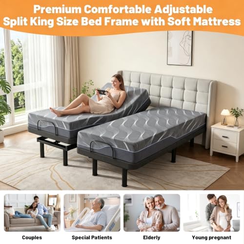 Premium Split King Adjustable Bed Frame with 12" Mattres, view 8