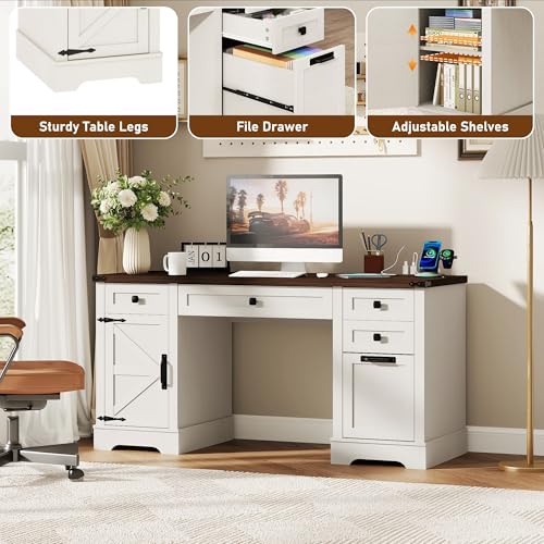58'' Farmhouse Home Office Desk with Drawers, view 7