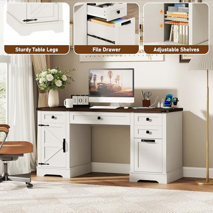 58'' Farmhouse Home Office Desk with Drawers, view 7