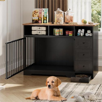 Dog Crate Furniture for Medium Small Dogs with Storage, Black, view 2