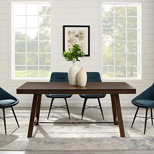 Liam Rustic Farmhouse Trestle Style Dining Table, 70 Inch, Dark Brown Oak