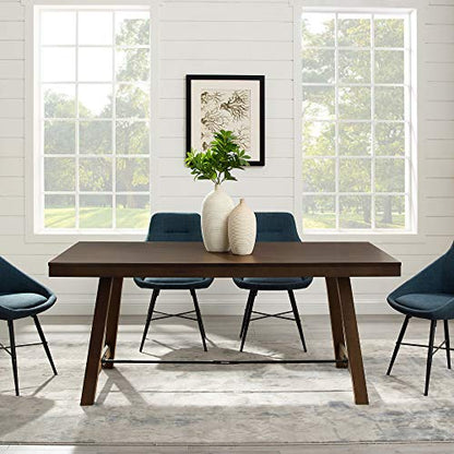 Liam Rustic Farmhouse Trestle Style Dining Table, 70 Inch, Dark Brown Oak