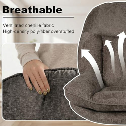 24" High Back Swivel Accent Chair Set of 2 for Living Room, Swivel Tilt Accent Chair, Comfy Reading Chair Oversized, Slightly Rocking Upholstered Armchair, Ergonomic Fabric Modern Chair, Brown