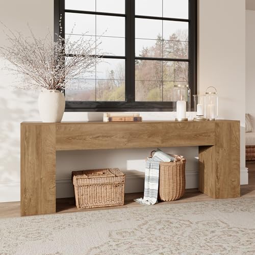 Extra Long Console Tables for Entryway 86-Inch, Farmhouse Sofa Table Behind Couch, Wooden Hallway Table for Living Room, Entrance, Natural Oak