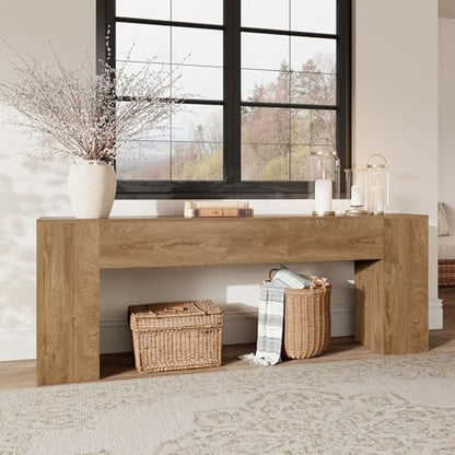 Extra Long Console Tables for Entryway 86-Inch, Farmhouse Sofa Table Behind Couch, Wooden Hallway Table for Living Room, Entrance, Natural Oak