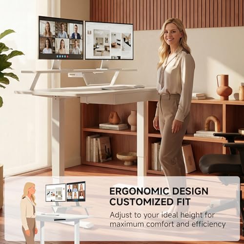 Electric Standing Desk with Drawers, 48 x 24'' Sit Stand up Desk with Monitor Stand, Laptop Stand, Height Adjustable Ergonomic Home Office Computer Desk with Memory Preset Controller