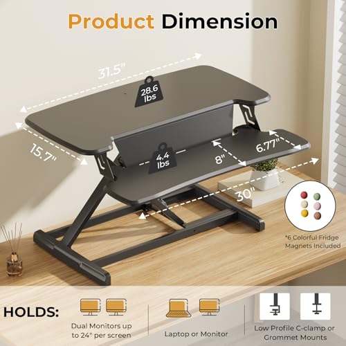 Standing Desk Converter, 32" Height Adjustable Desk Riser, Black, view 4