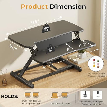 Standing Desk Converter, 32" Height Adjustable Desk Riser, Black, view 4