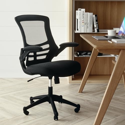 Kelista Mid-Back Swivel Office Chair with Adjustable Seat Height, Ergonomic Mesh Desk Chair with Flip-Up Armrests, Black