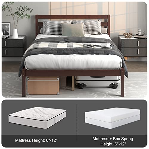 Full Wood Platform Bed Frame with Headboard, view 7