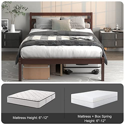 Full Wood Platform Bed Frame with Headboard, view 7