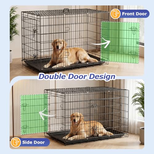 | 48" Foldable Metal Dog Crate | Dark Black | Cage for XL Dogs, view 5