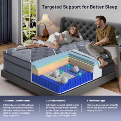 Full Size Mattress 12 Inch, Hotel-Level Luxury Hybrid Full Mattress in a Box, view 6