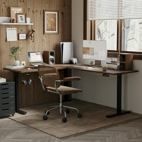 63 x 55 Inch L Shaped Electric Standing Desk, Dark Walnut, view 5
