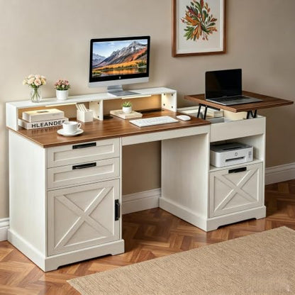 63“ Executive Desk with Lift Top, 3 File Drawers, White, view 2