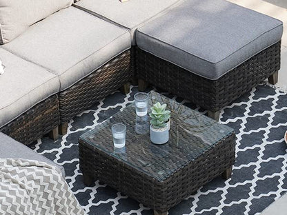 Outdoor Coffee Table Wicker Patio Side Table Wicker Patio Table Furniture Conversation Set with Glass Top