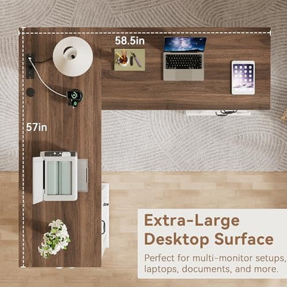 Farmhouse L Shaped Executive Desk with 4 Drawers, view 4