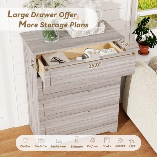 Farmhouse Dresser for Bedroom, 37’’ Tall Wood Chest of Drawers, Wash Grey, view 4