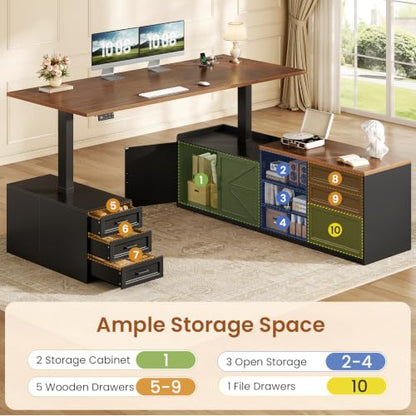 71" Executive L Shaped Electric Standing Desk with 6 Drawers, view 6