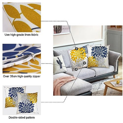 Flower Throw Pillow Covers 18x18 Set of 2, Flowers Pillow Cushion Cases, Modern Decorative Square Pillowcases for Sofa Couch Bedroom Living Room Car (18X18in Set of 2, Beige Flower) (2QE3005)