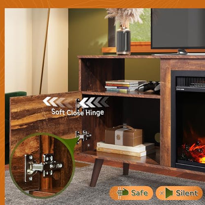 Fireplace TV Stand for 55/65 Inch TV, Storage Cabinets, Brown, view 8