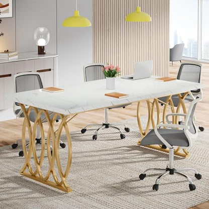 Tribesigns Executive Desk, 63" W Large Computer Desk, Modern Office Desk Conference Table Meeting Room Table, Business Furniture for Home Office, White and Gold