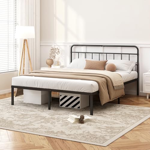 Kujielan 12 inches Full Size Bed Frame with Minimalist Headboard, Black, view 2
