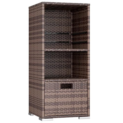 Outdoor Pool Towel Rack Patio Waterproof Rattan Wicker Storage Cabinet Shed with Shelves & Drawer (Brown)