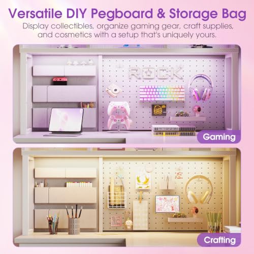 53" L Shaped Gaming Desk with Pegboard, Hutch & 4 Drawers, White, view 6