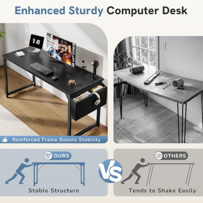 63" Computer Desk Home Office Desk, Gaming Desks, Black, view 6