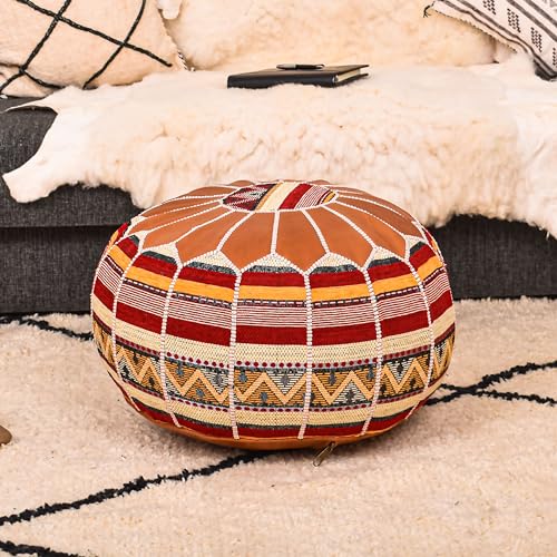 Bohemian Unstuffed Moroccan Pouf Ottoman, Round Ottoman Foot Rest, view 3