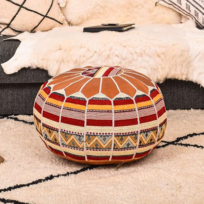 Bohemian Unstuffed Moroccan Pouf Ottoman, Round Ottoman Foot Rest, view 3