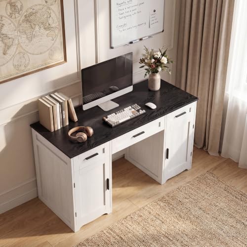 Farmhouse Executive Desk with Drawers, Wood Home Office Desk, Black, view 6